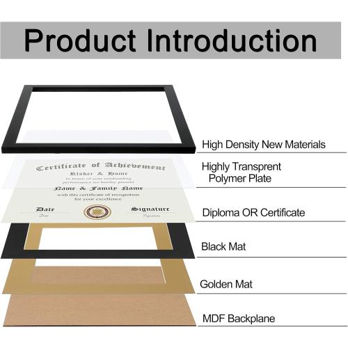 ELSKER&HOME 8.5x11 Certificate Frame - Classic Black Color Frame - Displays Diploma 8.5x11 Inch with Mat - 11x14 Inch Without Mat - For Document/Photo(Double Mat - Matte Black with Gold Rim)