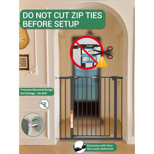 29.5-40.5 Baby Gate for Stairs, Dog Gate for Doorways, Walk Thru Auto Close Metal Baby Safety Gate for The House, Stairs and Doorways, Child Gate Pressure Mounted, Pet Gate for Dog Indoor - Black