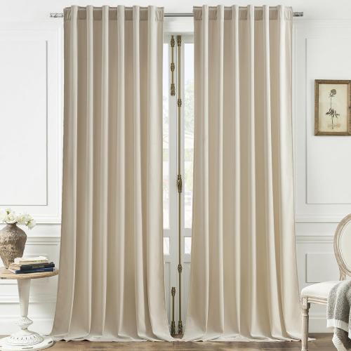 Timeper Cream Beige Velvet Curtains 90 inches 2 Panels, Luxury Curtains for Bedroom Living Room Thermal Insulated Super Soft Window Drapes,Back Tab & Rod Pocket,W52 x L90 inches