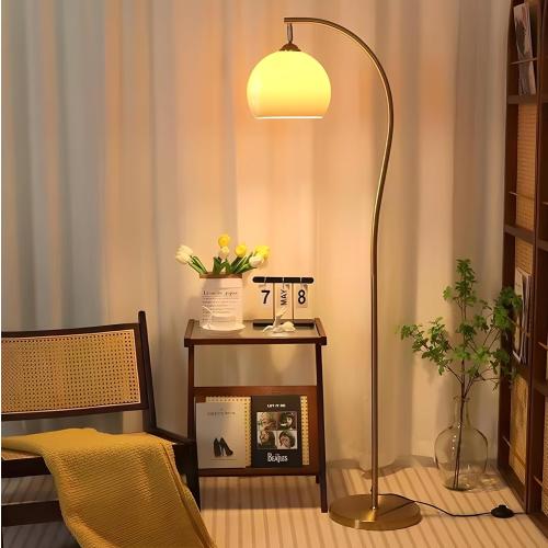 Bofea-Arc Floor Lamps for Living Room Gold Floor Lamp with Orange Glass Shade,3 Color Temperatures,Orange Tall Reading Light with Foot Switch，Ambient Lighting Lamps Mid Century Arch Lamp for Bedroom