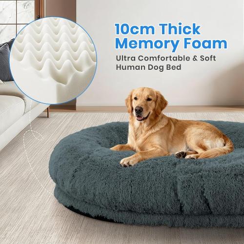 Human Dog Bed Fits You and Pets, Washable 10 CM Thick Memory Foam Dog Bed with Plump Pillow, Blanket, Strap 78x51x12,Darkgrey