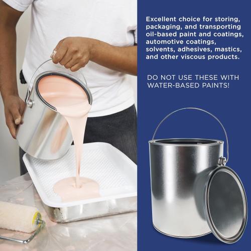 Master Elite 1 Gallon Unlined Empty Metal Paint Can Bucket with Lids, Bail Handles, Pack of 4 - Triple Tight Seal, 128 fl. oz. Steel Coating Storage Container Tin - Store Leftover Oil-Based Paint Auto