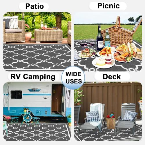 OutdoorLines Outdoor Reversible Rugs for Patio 4x6 ft - Outside Plastic Carpet, Stain & UV Resistant Portable RV Mat, Straw Rug for Camping, Backyard, Deck, Picnic, Porch Moroccan Gray & White