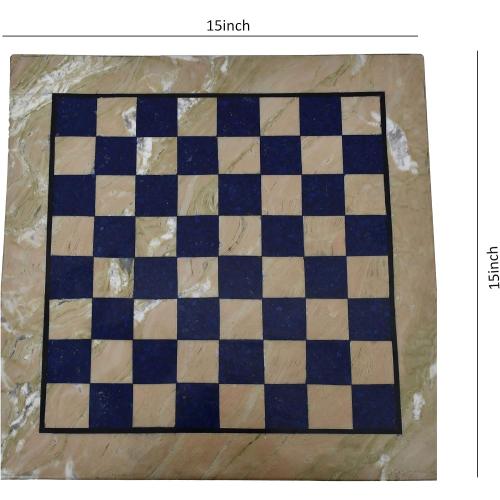 15x15 Marble and Lapis Lazuli Stone Chess Board - Handcrafted Luxury Game Board for Chess Enthusiasts and Collector