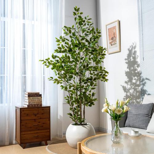 Bailikang Artificial Ficus Tree Indoor 7ft, Large Potted Faux Tree with Realistic Silk Leaves & Trunk for Home Office, Living Room Corner Decor