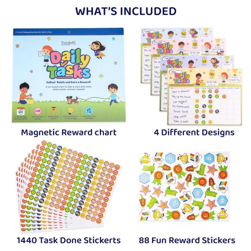 PUTSKA Potty Tasks Training Chart for Kids – 26 Charts & 1528 Stickers – Toilet Training & Behavior Chart System for Toddlers, Daily Routine & Chore Tracker