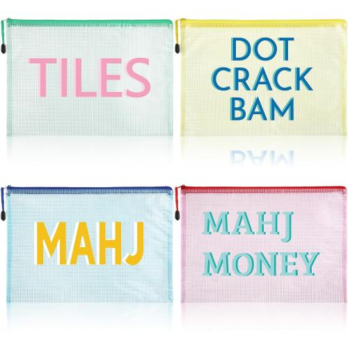 4 Pack 13.6 x 9.7 Inch Empty Mahjong Tile Bag American PVC Clear Mahjong Case Size 166 Waterproof Zippered Storage Tile Holder Rack Bag for Game Lover Gift Travel, Case Only (Mixed)