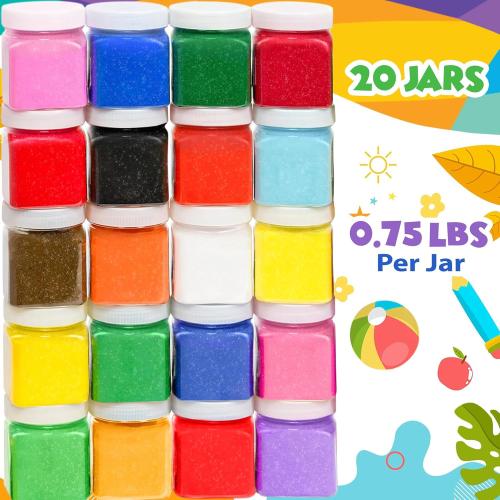 Toyssio - Sand Art Sand [ 20 Colors: 15 lbs ] Craft Sand, Colored Sand for Sand Art, Sand Art Bulk, Colored Sand for Crafts, Art Sand, Sandbox, Sand for Crafts for Kids Age 3 , Non-Toxic, 20 Jar