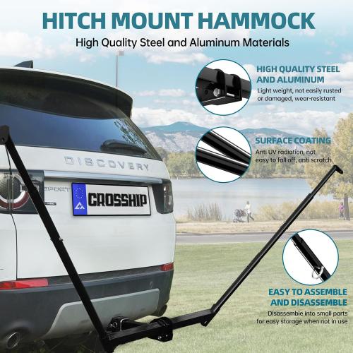Hitch Mount Hammock Stand - Includes Parachute Nylon Hammock & Storage Bag - for 2'' Receiver, Fits Class III & IV Heavy Duty Trucks, for Camping, Outdoor, Travel (350lbs Weight Capacity)