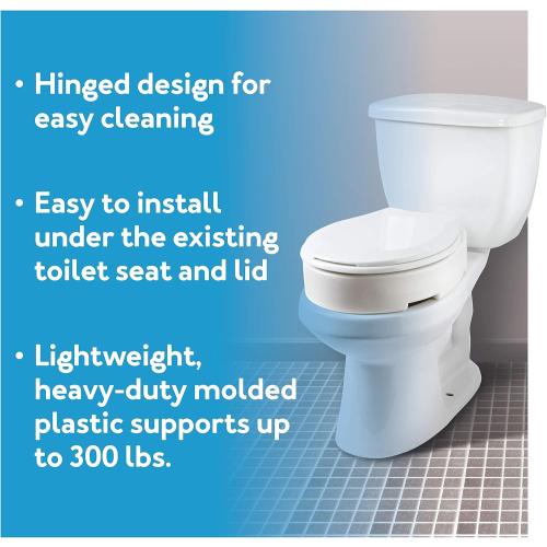 Carex Hinged Round Raised Toilet Seat Riser, Adds 3.5 Inches of Height, 300 lbs Capacity, Elevating and Raising Seat for Elderly and Handicap, Universal, Slip-Resistant, White.