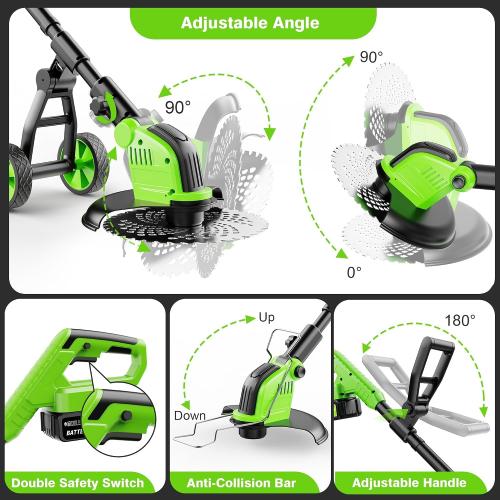 Kihoplly 12 Stringless Weed Wacker Cordless Eater, 21V 6000mAh Battery Powered Trimmer Edger Lawn Tool, 20000 RPM Powerful Electric Wheeled Lawn Edger with Blades, Foldable& Lightweight Brush Cutter | 6000mAh Battery Powered Trimmer Edger, Electric Wheeled Lawn Edger with Blades, Foldable& Lightweight Brush Cutter