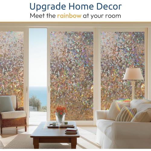 rabbitgoo Window Privacy Film Rainbow Film Decorative Window Sticker, 3D Static Stained Glass Cling Tint for Home Heat Control Non-Adhesive, Brown, 17.5 x 78.7 inches