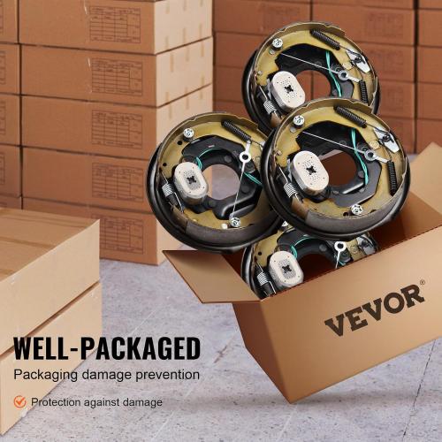 VEVOR Electric Trailer Brake Assembly, 10 x 2-1/4, 2 Pairs Self-Adjusting Electric Brakes Kit for 3500 lbs Axle, 4-Hole Mounting, Backing Plates for Brake System Part Replacement (2 Right   2 Left)