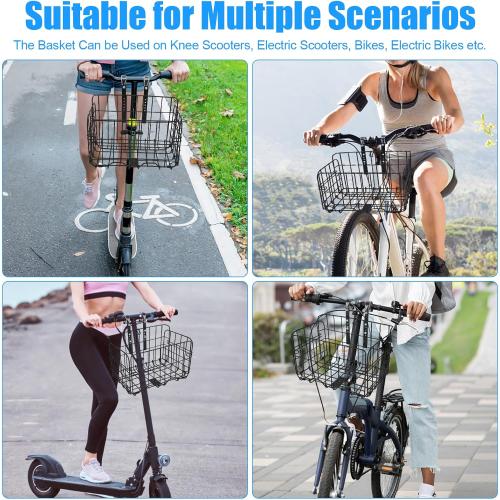 Knee Scooter Basket Accessory, Removable Wire Basket, Fits Most Knee Scooter Models, Easy Installation, Foldable Design, Black Metal Handlebar Mount