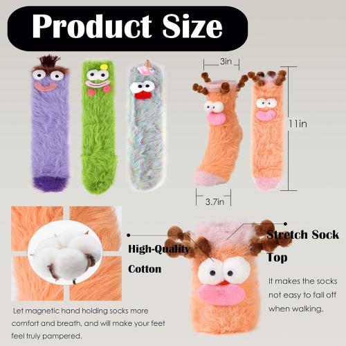 Vermeyen 4 Pair Funny Magnetic Holding Hands Socks Novelty Sock for Women Men Birthday Gifts for Her Halloween Christmas