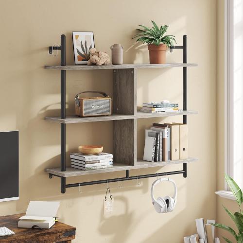 Bestier Floating Pipe Shelving Kitchen Shelves Wall Mounted 3 Tier Ladder Coffee Bar Shelf 3 Tier Bundle, Retro Grey