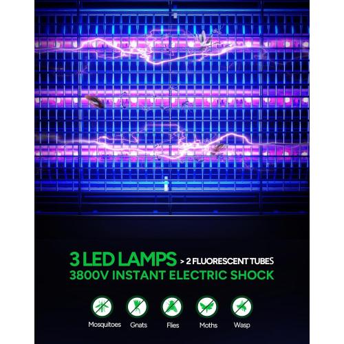 Buzbug LED Bug Zapper Indoor, 10 Years Lifespan 3 Lamps Enhance Insect Attraction, 3800V High-Voltage, Electric Mosquito Zapper, Fruit Fly Mosquito Moth Gnat Trap, Killer, Zapper -MA009