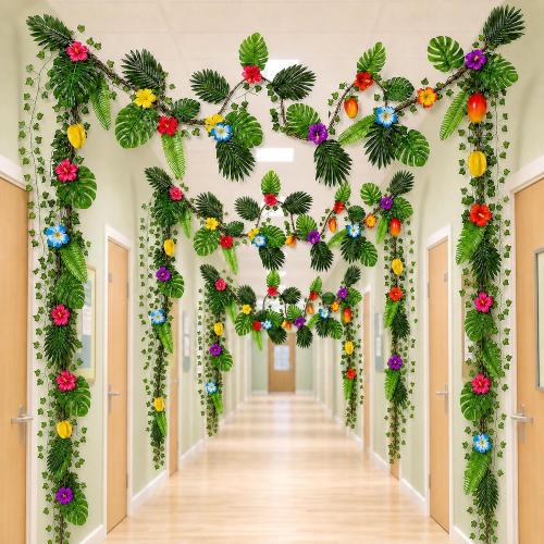 77PCS Tropical Jungle Decor Kit for Luau, Safari & Baby Shower