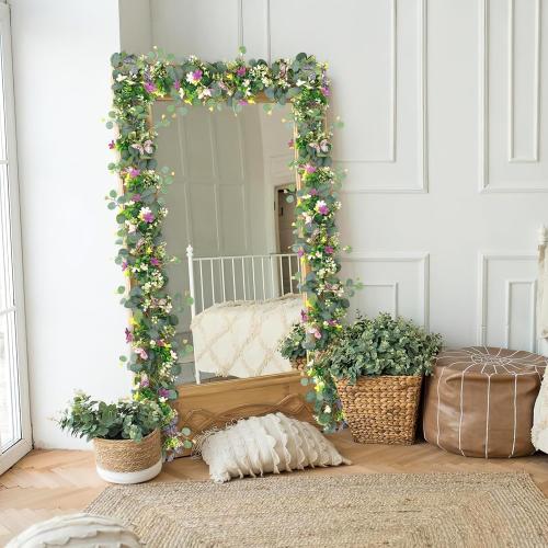 4 Pack 5.68 FT Artificial Daisy Garland with 3D Butterfly, Hanging Fake Flowers Greenery Eucalyptus Garland Floral Vines for Wedding Table Home Room Sping Decor