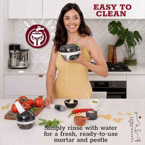 Gusto Nostro Natural Marble Mortar and Pestle Set | 6 Inch - 3.5 Cup Extra Large Mortar Pestle Set for Grinding Herbs, Nuts, Grains | Pesto Grinding and Guacamole Stone Bowl | Marble Spice Crusher