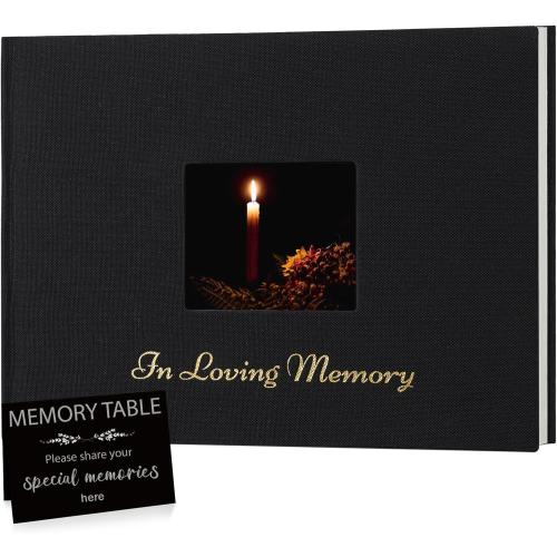 XKDOUS Linen Funeral Guest Book for Memorial Service Hardcover in Loving Memory Guestbook Celebration of Life Keepsake Guest Sign in Book with Table Sign for Funeral Service