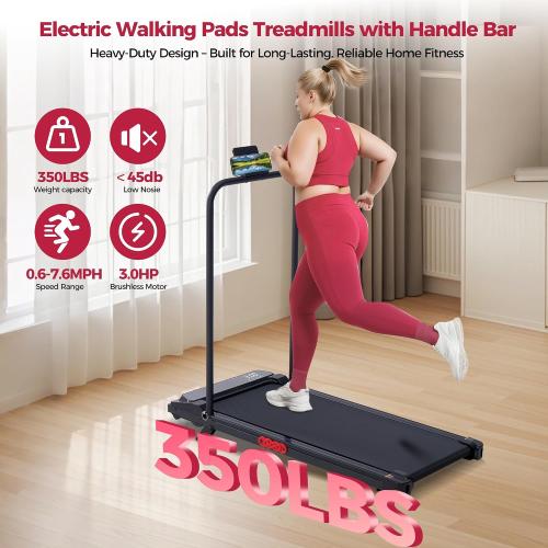 Walking Pad with Handle Bar and Incline, 3.0HP Under Desk Treadmill for Home Small Space, 0.6-7.6MPH Portable Walking Pad Treadmill with Handles, 350LBS, 2026 Upgrade