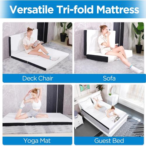Folding Mattress Queen Size, 3 inch Tri-fold Memory Foam Mattress Topper with Washable Cover,Foldable Mattress Topper for Camping,Road Trip,Guest