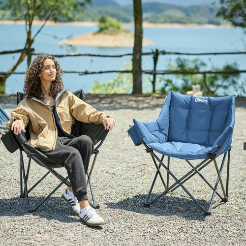 Portal Oversized Padded Camping Chair,350 lbs Folding Chairs Outdoor,Blue | Oversized Lawn Chair,Heavy Duty Camp Chair with Cup Holder & Side Pocket, Ergonomic Seat for Camping, Lawn, Sports,Fishing