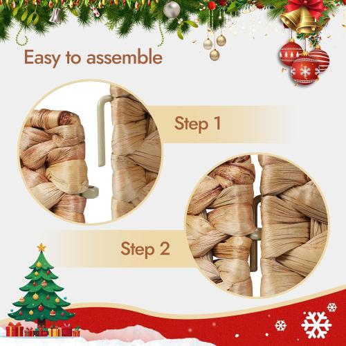 YANGQIHOME 28in Christmas Tree Collar, Rattan Tree Skirt, Woven Water Hyacinth Tree Base Cover for Home Decoration with Cord Cut-Out