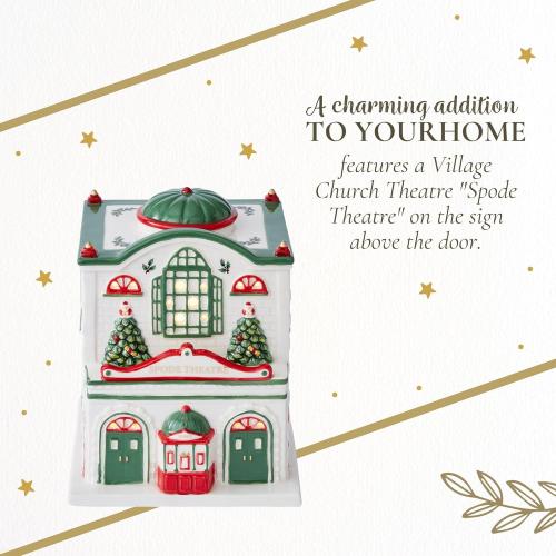 Spode Christmas Tree Miniature Village Figural Decoration, LED Lighted Christmas Village Set, Ceramic Holiday Decor - Dolomite Collectible for Indoor Display (Theatre)