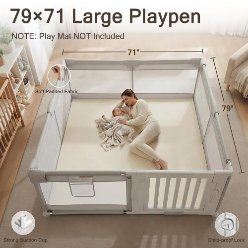 79 ×71 Baby Playpen with Gate, Large Baby Play Pen for Babies and Toddlers, Infant Fence Play Yard with Door for Living Room, Anti-Fall, Breathable Mesh
