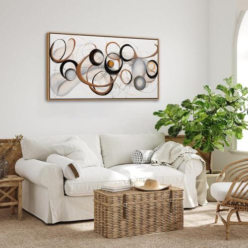 Abstract Wall Art, Modern Framed Canvas Wall Art for Living Room, Large Wood Wall Art Decor, Brown and Black Office and Kitchen Decorations, Bedroom Aesthetic, Modern Painting Print 20×40