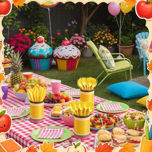 3 Sets Back to School Party Supplies with Cutlery Set