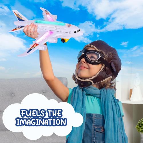 ArtCreativity Light-Up Airplane Toy with Bump & Go Action, Flashing LED Lights & Takeoff Sounds – Kids Airplane Toy with Moving Wheels – Fun Birthday Gift for Boys & Girls Ages 3-8