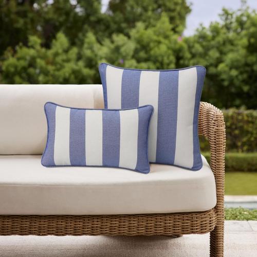 Decorative Outdoor Water Repellent Throw Pillows with Inserts, Set of 4, 20 x12 Pillows for Patio, Backyard, Bed, Couch, and Patio Furniture, Navy Stripe