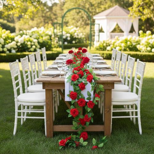 Suncalla 30 Pack 246ft Rose Garland Artificial Rose Flowers Vine with Green Leaves Hanging Fake Floral Garland Vine for Wedding Birthday Wall Garden Table Centerpiece Room Arch Decor(Red Color)