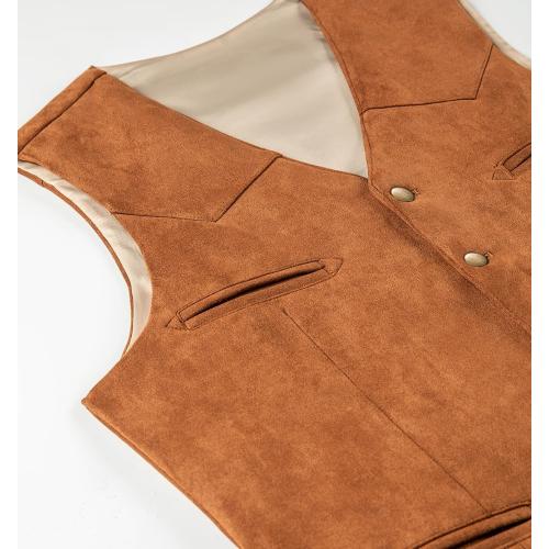 Men's Cowboy Suede Faux Leather Suit Vest Casual Western Cowhide Vest Vintage Slim Fit Waistcoat XL