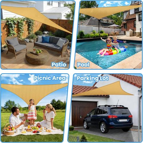 StorageTastic Triangle Sun Shade Sail - 16' x 16' x 16', UV Block Awnings for Patio Shade with Ropes Resist Wear, Tear & Fade, Breathable Sunshades for Outdoor Patio, Garden, Deck, Yard (Sand)