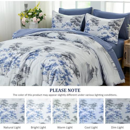 Dinjoy Comforter Set, Flower Bedding Sets with Comforter, Fitted & Flat Sheets, Pillowcases & Pillow Shams