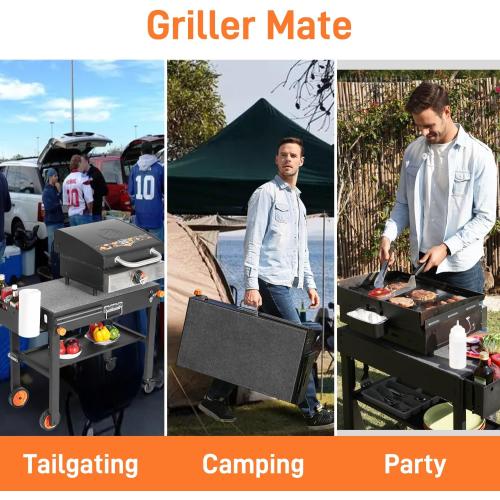 Portable Outdoor Grill Table, Folding Grill Cart with Wheels | Blackstone Griddle Stand for 17/22 Griddle, Large Space Blackstone Table Solid and Sturdy, Grill Stand for Ninja, Weber