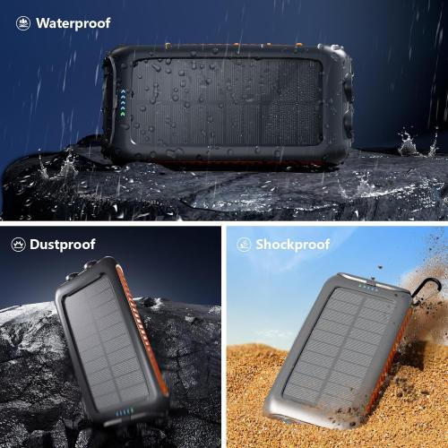Solar Charger Power Bank 49800mAh, Portable Solar Phone Charger with 2 USB-A & USB-C Ports, 15W Fast Charging for iPhone, Samsung and More, Dual Flashlightfor Camping, Travel & Emergency Backup