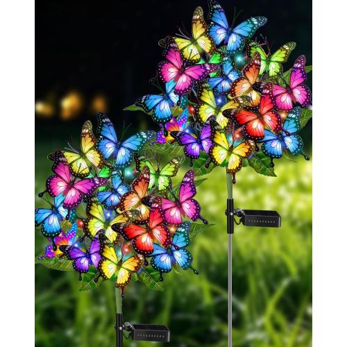 Solar Garden Lights Outdoor Waterproof Decorative | Solar Lights Outside 2 Pack with 86 LED 34 Butterfly Flowers Garden Decor Yard Patio Lawn, Gifts for Women Mother's Day Mom