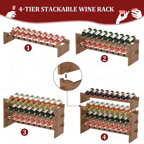 Size 10D x 33.5W x 21H. Domax Wine Rack Freestanding Floor - 36 Bottle Wine Racks Countertop,4 Tiers Stackable Wooden Storage Holder, 33.5 in Wide (Walnut)