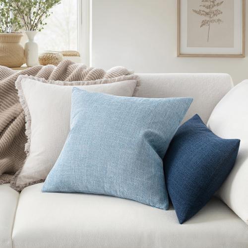 MIULEE Pack of 2 Linen Textured Pillow Covers, 18x18 Inch Light Blue