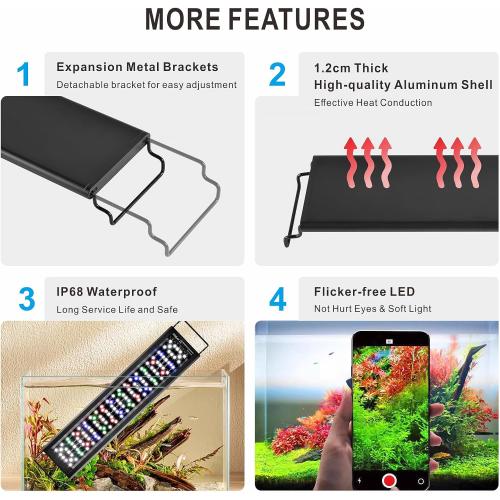 Advanced 7-Row LED Aquarium Light, Easy Setup Controller, Auto On Off Full Spectrum Fish Tank Light, 24/7 Lighting Cycle, 8 Colors, 10 Level Dimming, 48W for 36-42 Freshwater Planted Tank