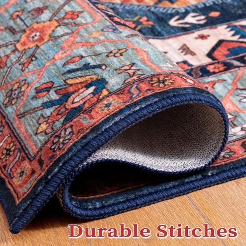 SERISSA Washable Rugs 9x12 Area Rugs, Large Non-Slip Boho Living Room Rust Rug, Ultra Soft Vintage Print Distressed Oriental Tribal Farmhouse Carpet for Dining Room Bedroom Dorm Office Home Decor