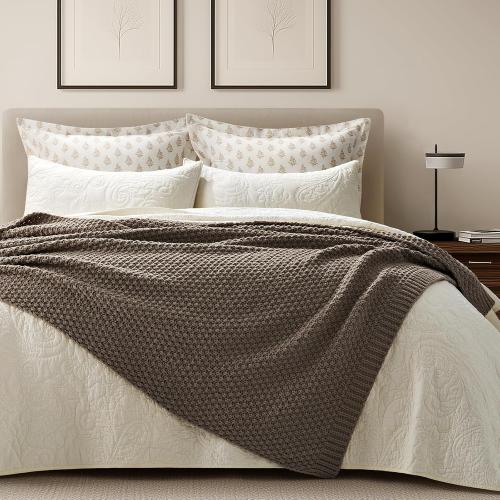 EVERGRACEHOME Chunky Chenille Knit Throw Blanket for Couch, Soft Luxurious Moss Stitch Blankets for Bed, Cozy Decorative Farmhouse Knitted Throws for Sofa, Mocha Brown, 60 x 80