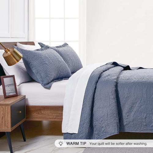 Set of 2 Size Twin Color Blue Love's cabin Twin Quilt Set Blue Bedspreads - Soft Bed Summer Lightweight Bedspread Comforter - Modern Style Coin Pattern Coverlet for All Season - 2 Pieces (1 Quilt, 1 Pillow Sham)