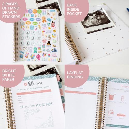 bloom daily planners New Pregnancy and Baby's First Year Calendar Planner & Keepsake Journal with Stickers - Hardcover Scrapbook Memory Book Organizer - (Undated) 8” x 10 - The Story of You