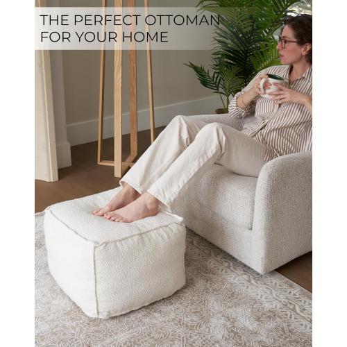 ZICOTO Beautiful Boucle Pouf Ottoman and Foot Rest - Elevate Your Living Room Decor with Lightweight Comfort and Charm - A Round Modern Foam Filled Foot Stool Perfect to Rest Your Feet